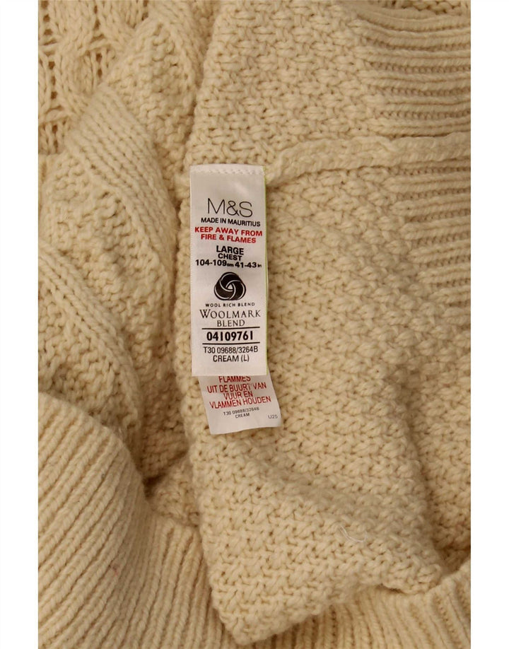 Marks & Spencer Herren-Pullover mit Rundhalsausschnitt, groß, beige Lammwolle