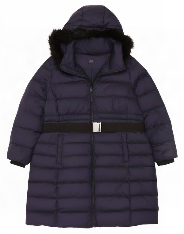 Marks & Spencer Wattierter Damenmantel mit Kapuze, UK 22 3XL, Marineblau, Polyamid