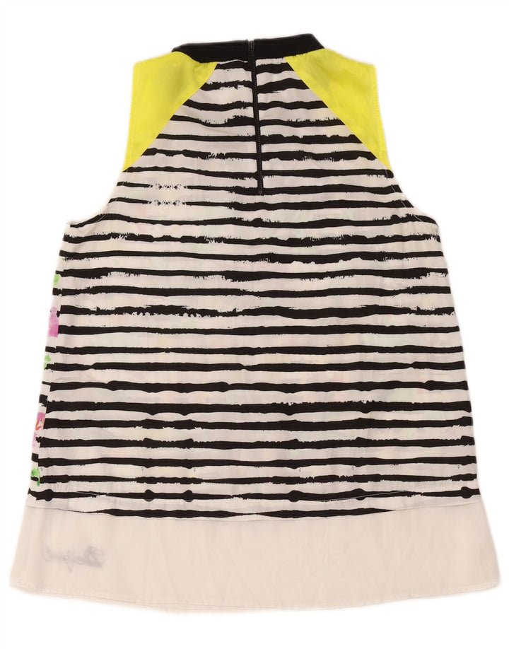 Desigual Damen ärmelloses Blusenoberteil, UK 12, Mittelweiß, gestreift, Polyester