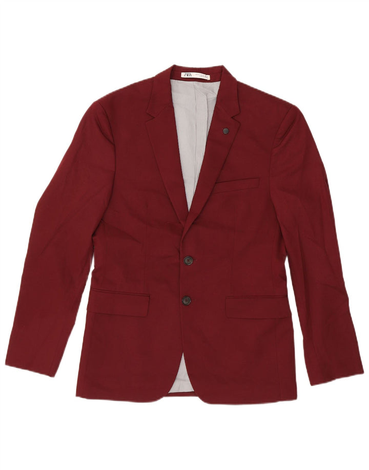 Zara Herren-Blazer mit 2 Knöpfen, EU 46, kleine burgunderrote Viskose