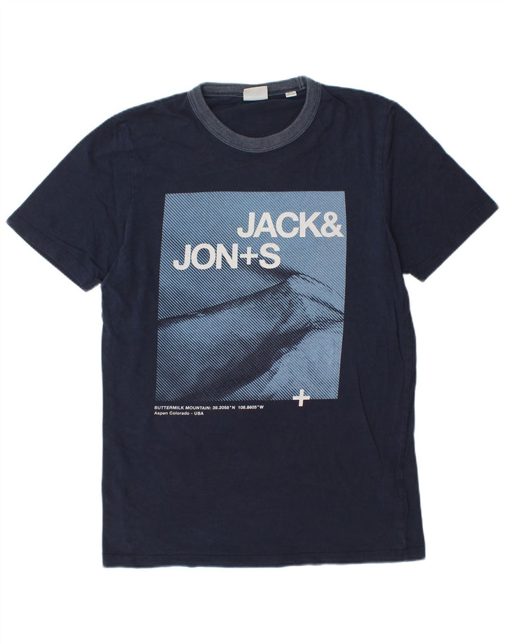 JACK & JONES Herren-T-Shirt mit Grafik, mittlere marineblaue Baumwolle