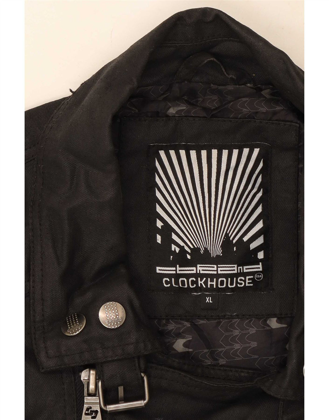CLOCK HOUSE Herren Bikerjacke UK 42 XL Schwarz Baumwolle