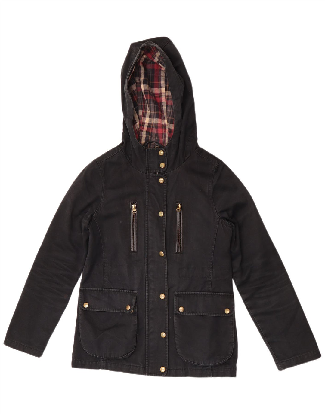 Topshop Damen-Bomberjacke mit Kapuze, UK 8, Größe S, schwarze Baumwolle