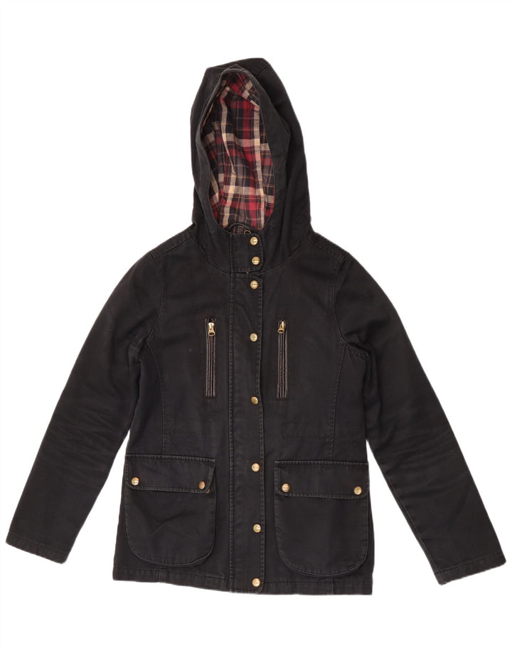 Topshop Damen-Bomberjacke mit Kapuze, UK 8, Größe S, schwarze Baumwolle