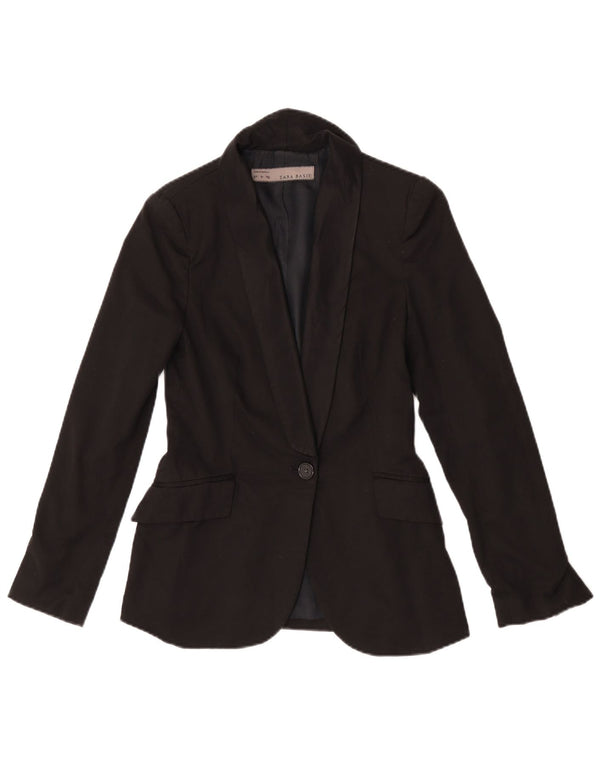 Zara Damen 1-Knopf-Blazerjacke UK 10 Small Schwarz Polyester