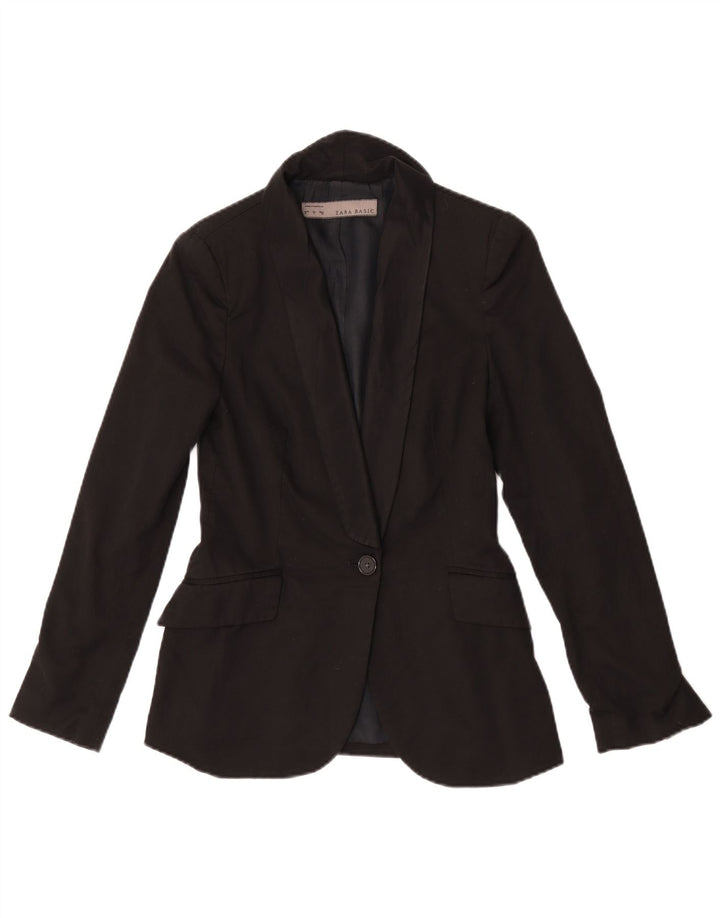 Zara Damen 1-Knopf-Blazerjacke UK 10 Small Schwarz Polyester