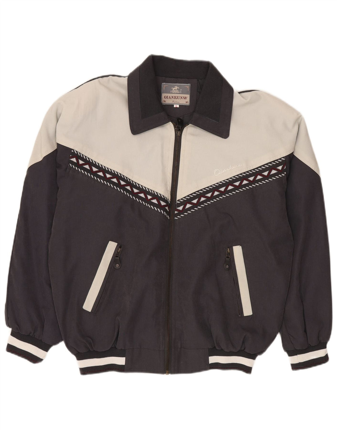 VINTAGE Herren Bomberjacke UK 40 Großes schwarzes Colourblock-Polyester