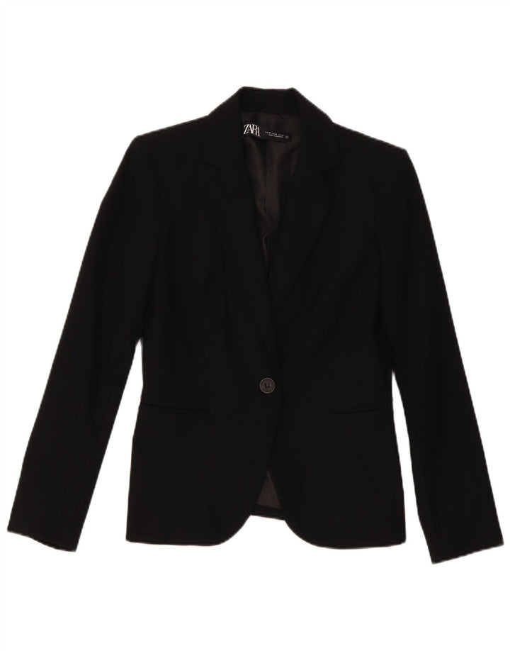 Zara Damen 1-Knopf-Blazerjacke EU 36 XS Schwarz Polyester