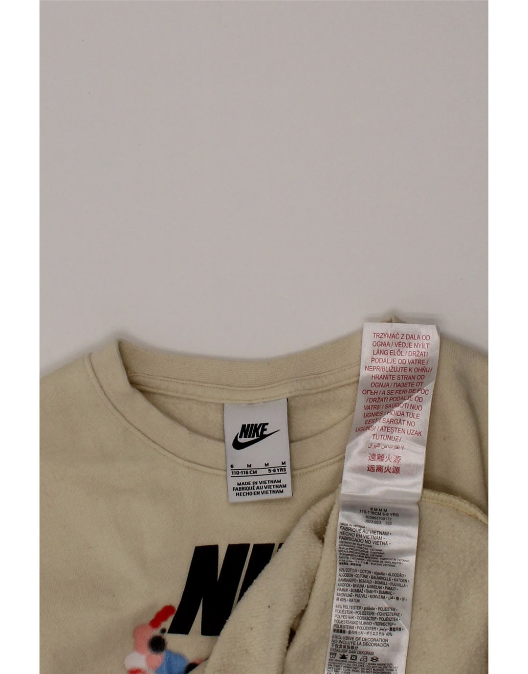 NIKE Mädchen-Sweatshirt mit Grafik, 5–6 Jahre, mittlere, cremefarbene Baumwolle
