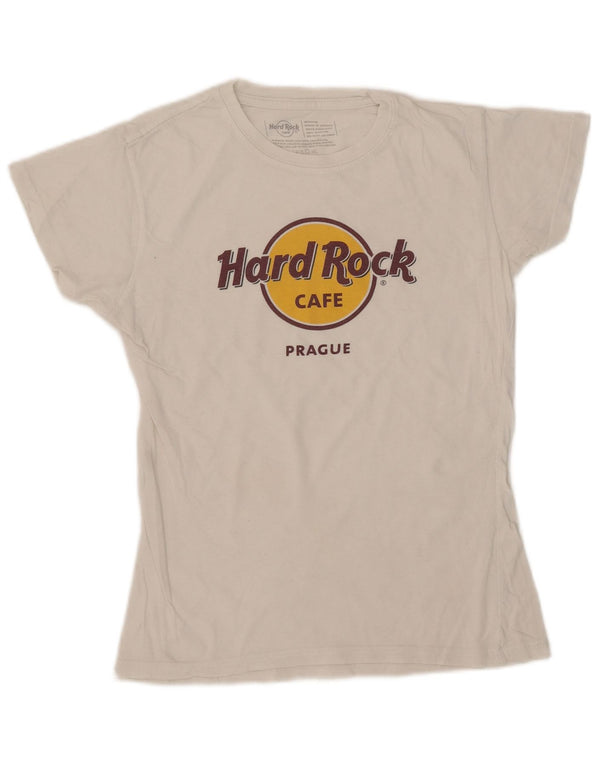 Hard Rock Cafe Damen Prague Graphic T-Shirt Top UK 12 Mittelweiße Baumwolle