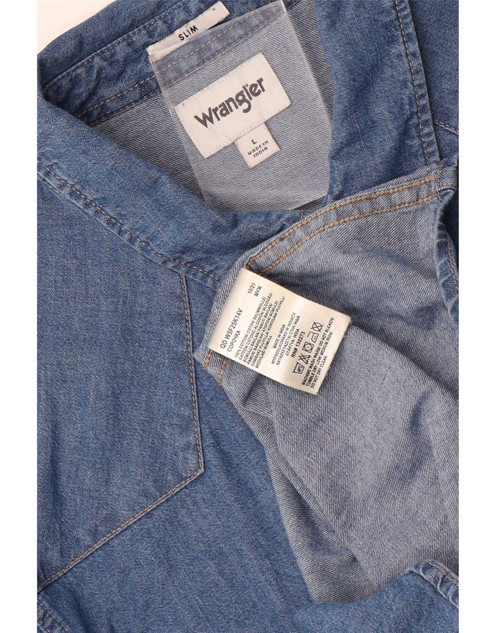 Wrangler Herren-Jeanshemd mit schmaler Passform, große blaue Baumwolle