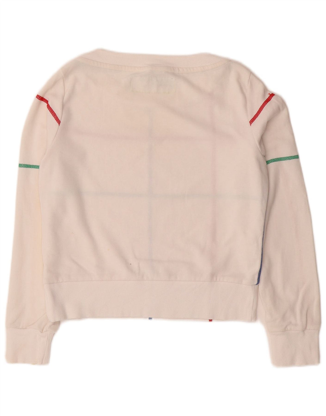 BENETTON Damen Crop Sweatshirt Pullover UK 10 Small Weiß gestreift