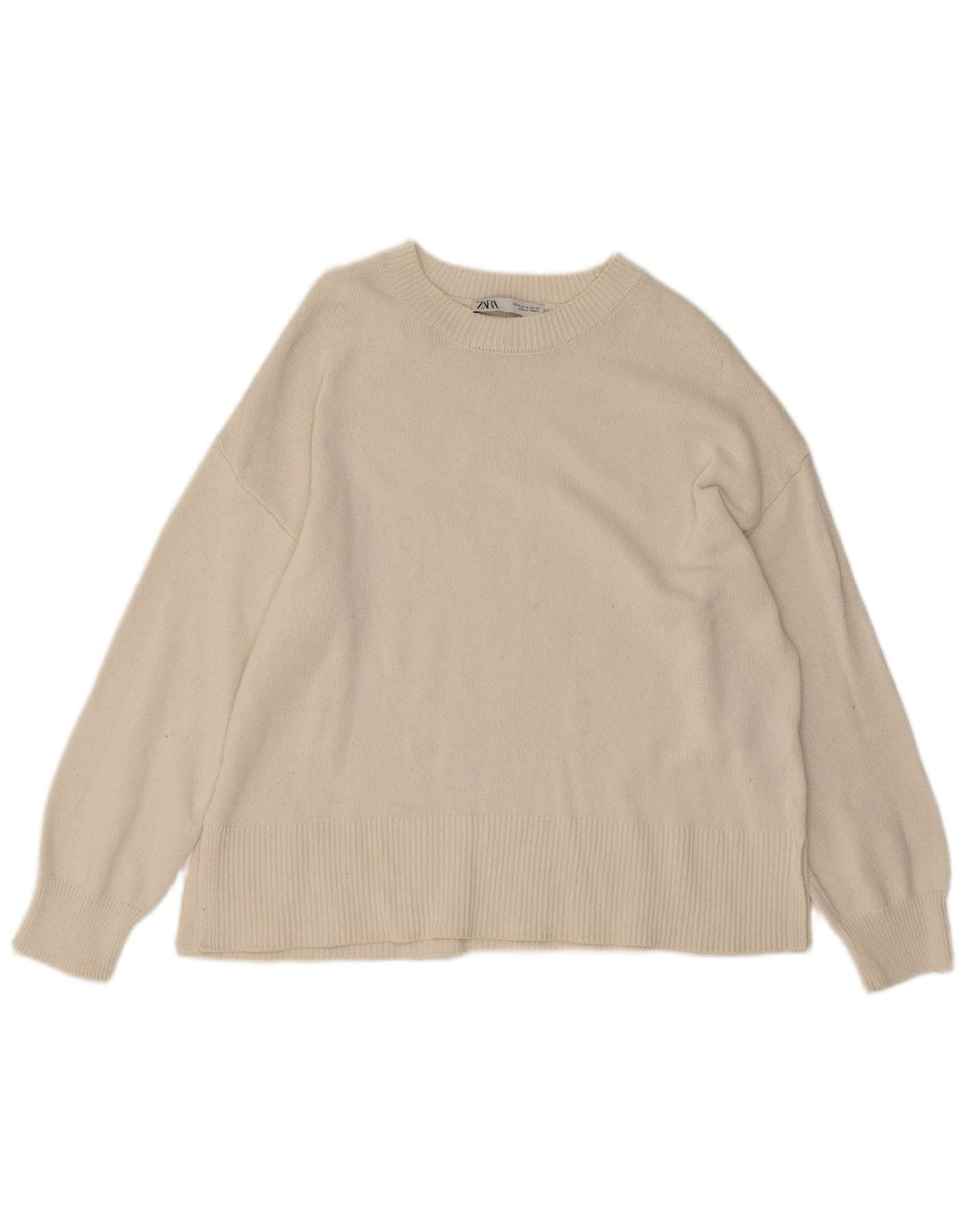 Zara Damen-Pullover, übergroß, U-Boot-Ausschnitt, Gr. 14, Mittel, gebrochenes Weiß