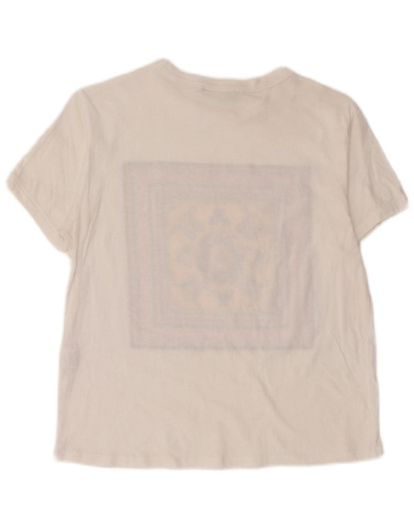 Zara Damen Grafik-T-Shirt-Oberteil UK 14 Große weiße Paisley-Baumwolle