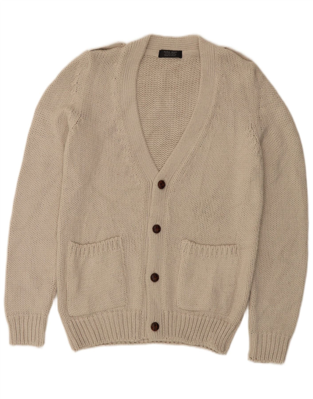Zara Herren-Strickjacke, groß, Beige, Acryl