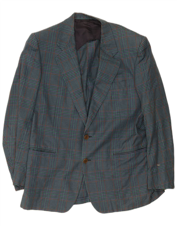 Vintage Herren 2-Knopf-Blazerjacke IT 52 Große marineblaue karierte Baumwolle