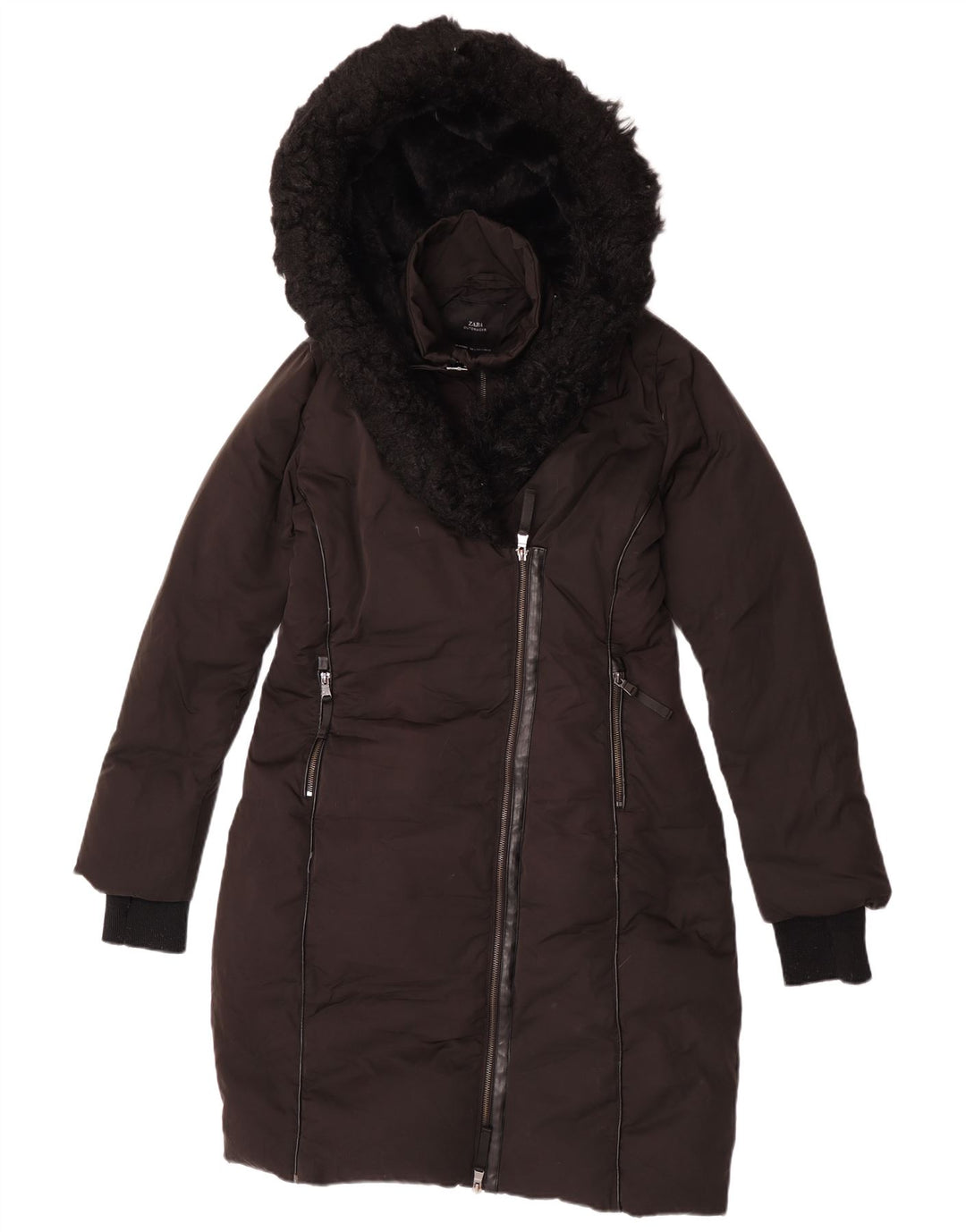 Zara Damen Kapuzenmantel, gepolstert, UK 10, Größe S, Schwarz, Polyester