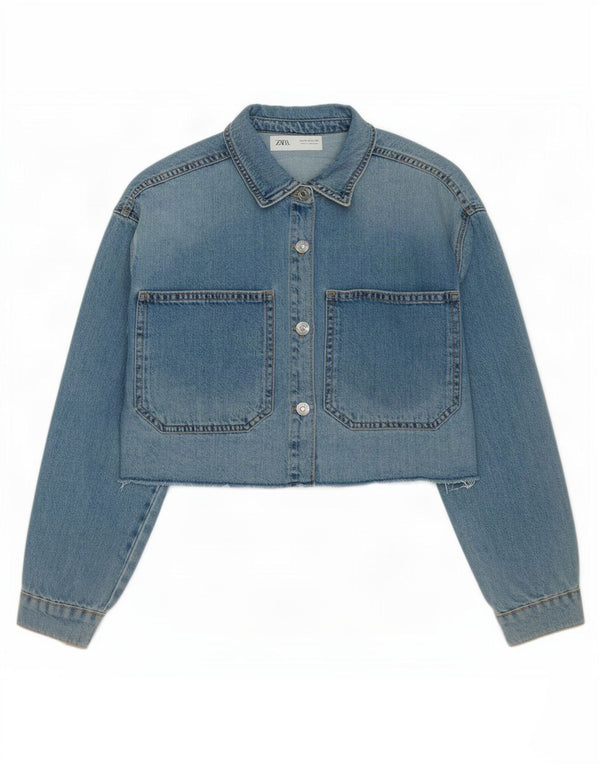 Zara Crop Jeansjacke für Mädchen, 11–12 Jahre, blaue Baumwolle