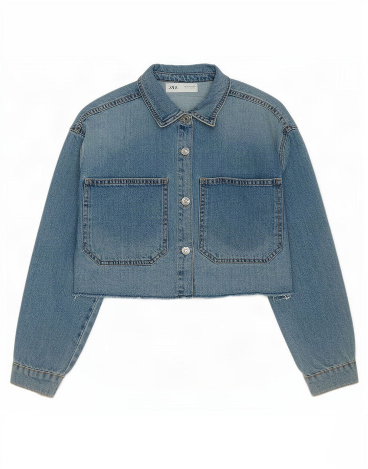 Zara Crop Jeansjacke für Mädchen, 11–12 Jahre, blaue Baumwolle