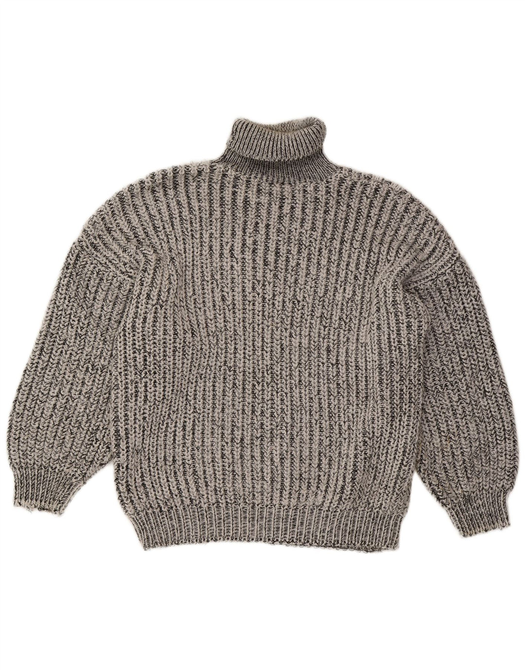 Vintage Damen Rollkragenpullover Pullover UK 16 Groß Grau gestreift