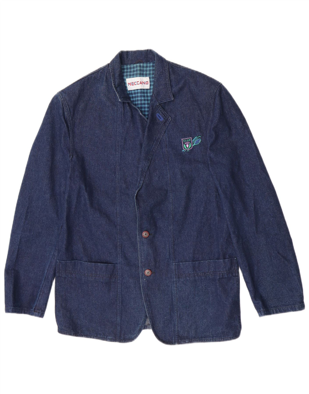 Meccano Herren-Jeans-Blazer mit 2 Knöpfen, UK 38, mittelmarineblaue Baumwolle