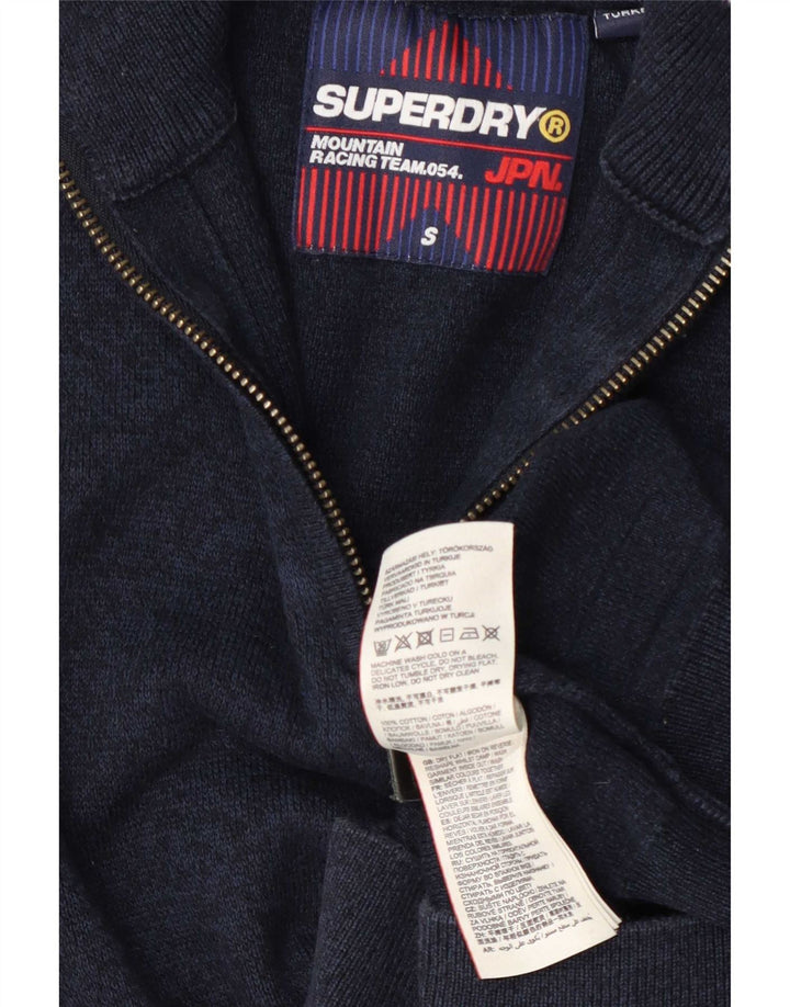 Superdry Herren-Pullover mit Reißverschluss am Hals, Größe S, marineblaue Baumwolle