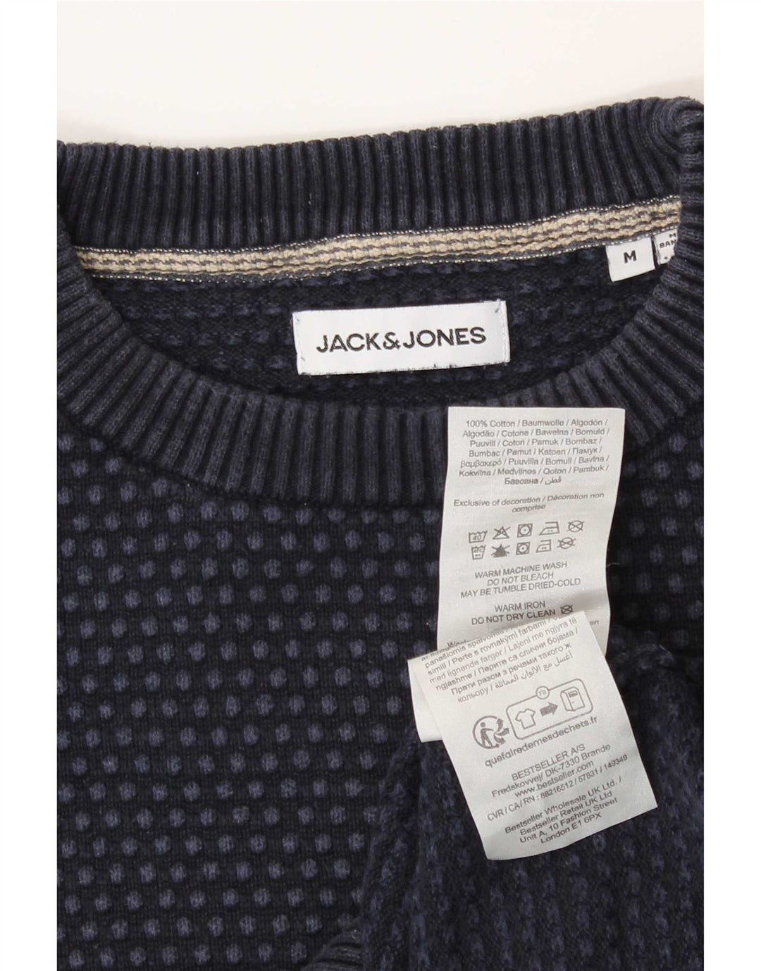Jack & Jones Herren-Pullover mit Rundhalsausschnitt, mittleres Marineblau mit Punkten