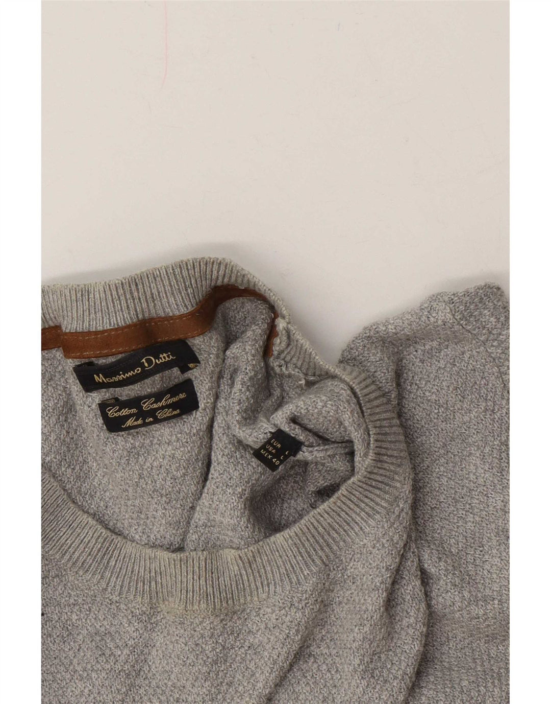 Massimo Dutti Herren-Pullover mit Rundhalsausschnitt, groß, graue Baumwolle