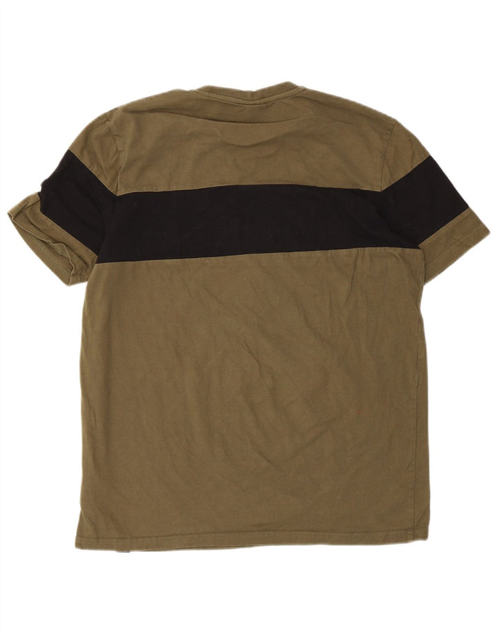 Ellesse Herren Grafik-T-Shirt-Oberteil aus mittlerer Khaki-Farbblock-Baumwolle