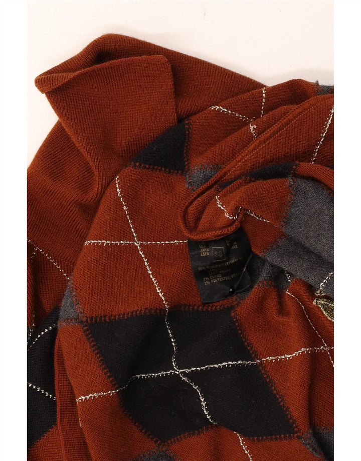 Vintage Damen Rollkragenpullover Pullover EU 38 Mittelbraun Argyle/Diamant