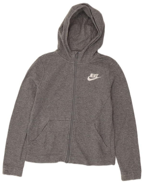 Nike Mädchen-Kapuzenpullover mit Reißverschluss, 12–13 Jahre, groß, graue Baumwolle