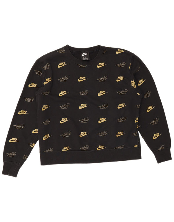 NIKE Damen Grafik-Sweatshirt-Pullover UK 14 Mittelschwarze Baumwolle