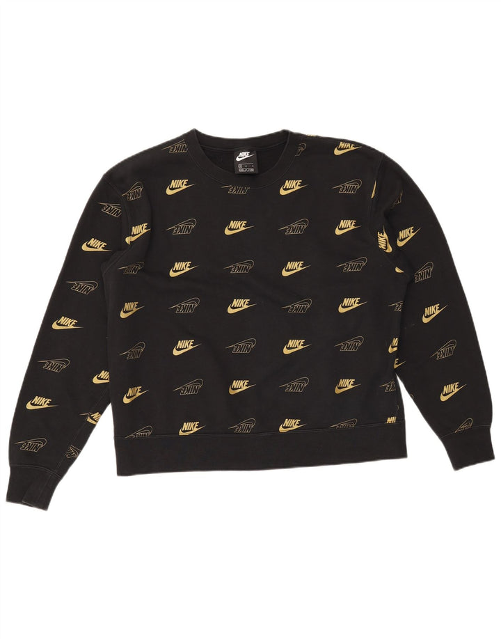 NIKE Damen Grafik-Sweatshirt-Pullover UK 14 Mittelschwarze Baumwolle