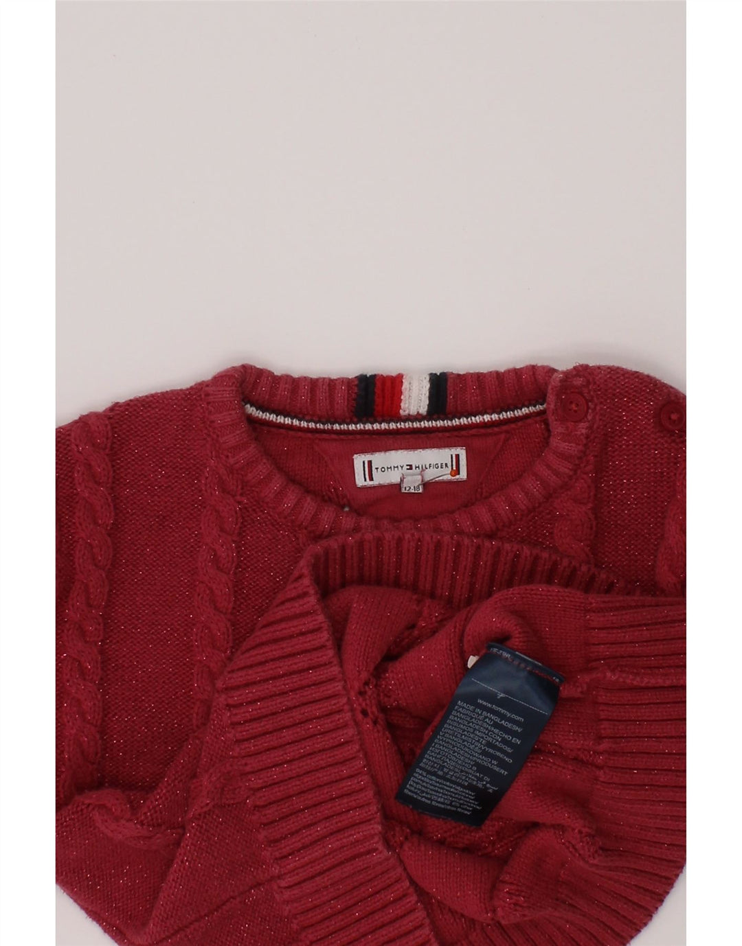 TOMMY HILFIGER Baby-Mädchen-Pullover mit U-Boot-Ausschnitt, 12–18 Monate, Burgunderrot