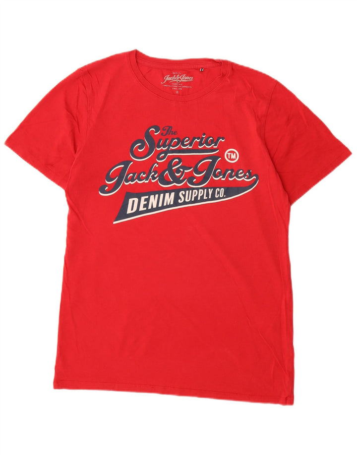 Jack & Jones Herren Denizen Graphic T-Shirt Top Mittelrote Baumwolle