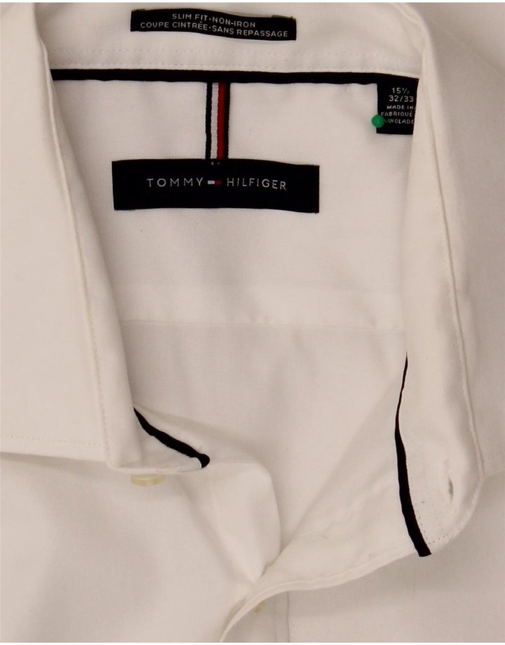 Tommy Hilfiger Herren-Slim-Fit-Hemd, Größe 15 1/2, mittelweiße Baumwolle