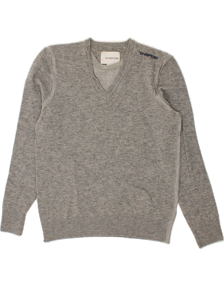 ENERGIE Womens V-Neck Jumper Sweater UK 10 Small Grey Wool Vintage Energie and Second-Hand Energie from Messina Hembry 