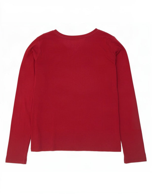 Tommy Hilfiger Womens Graphic Top Langarm UK 14 Medium Burgunder Baumwolle
