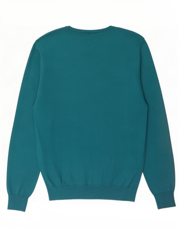 Massimo Dutti Herren-Pullover mit V-Ausschnitt aus mittelblauer Baumwolle