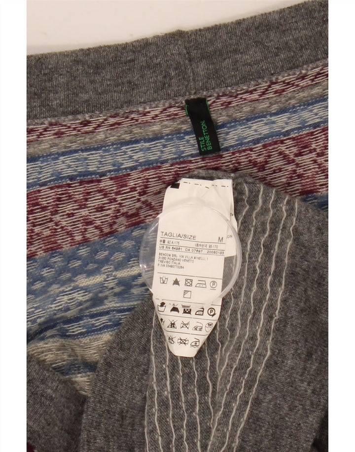 Benetton Damen-Cardigan-Pullover UK 14 Mittelgraue Fair-Isle-Wolle