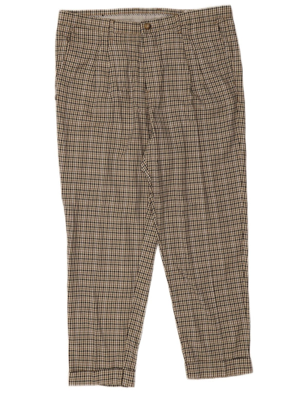 Zara Herren Pegged Chino Hose EU 46 XL W36 L27 Braune Hahnentritt-Viskose
