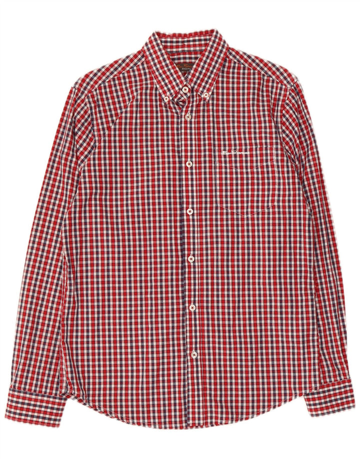 Ben Sherman Herrenhemd, klein, rot, kariert, Baumwolle
