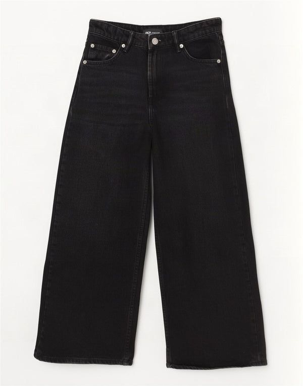Zara Damen High Rise Wide Leg Jeans EU 36 XS W26 L25 Schwarze Baumwolle