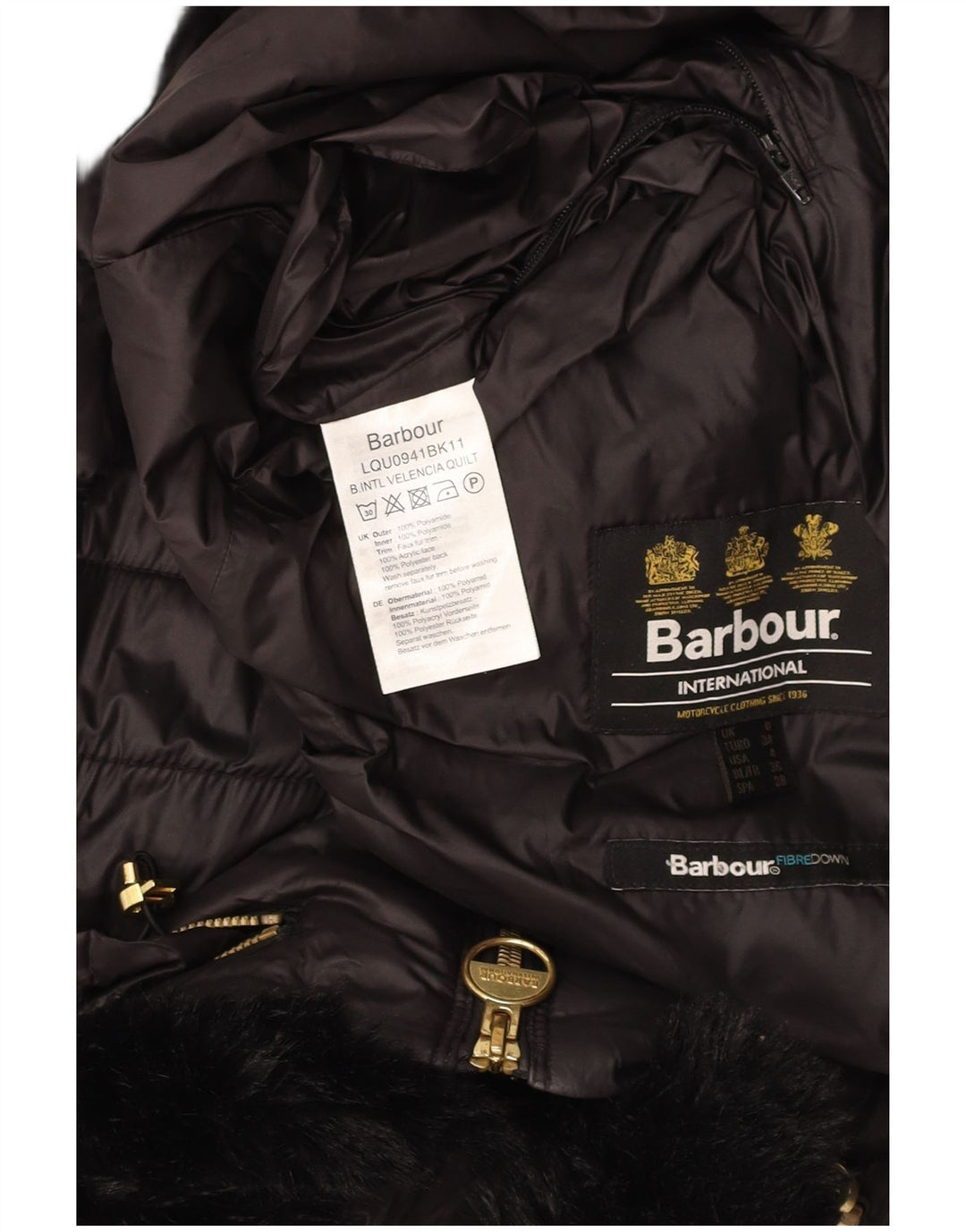 BARBOUR Wattierte Damenjacke mit Kapuze, UK 8, Small, Schwarz, Polyamid