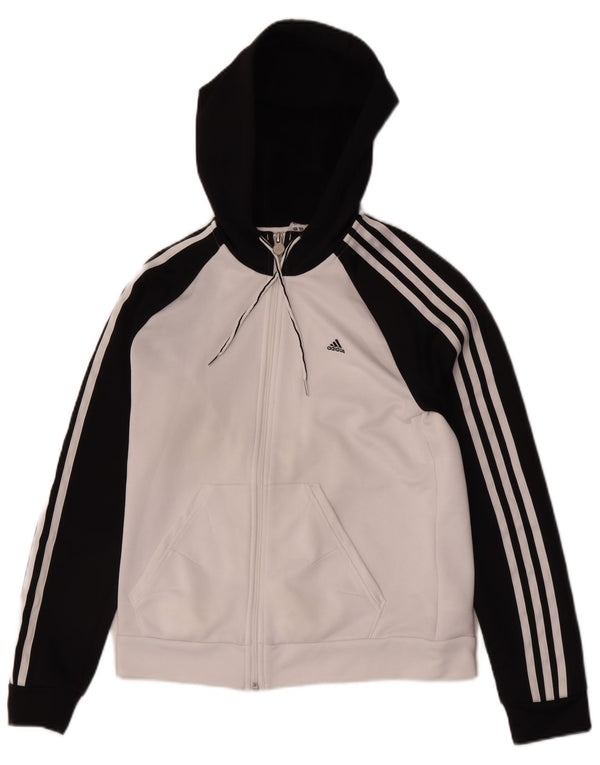 Adidas Damen Zip Hoodie Pullover UK 14 Mittelweißes Colourblock-Polyester