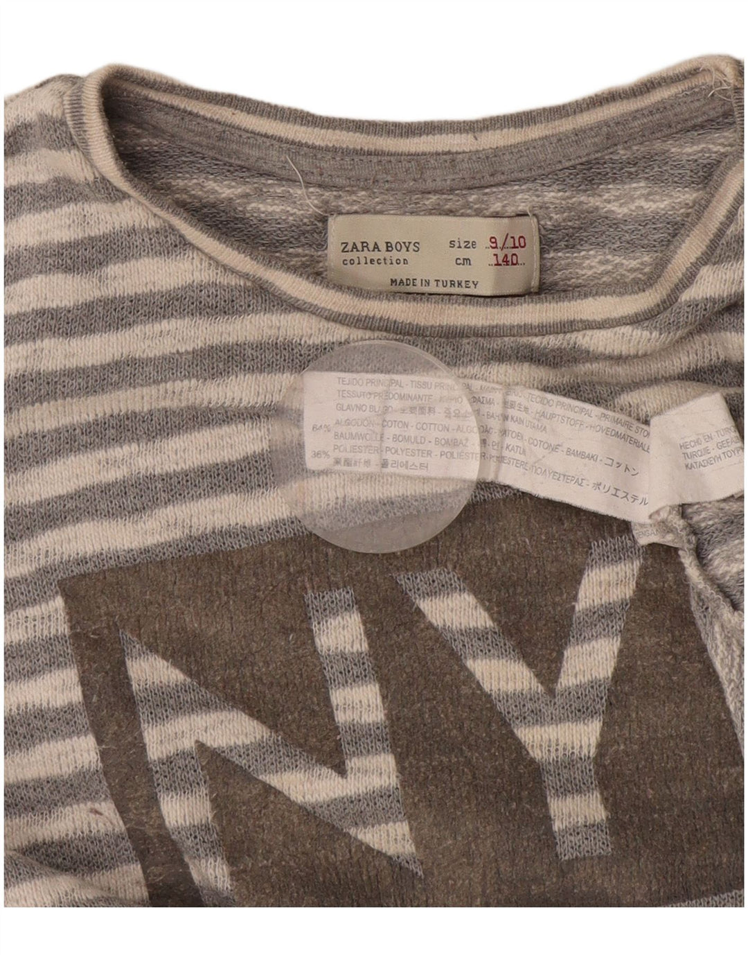 Zara Langarmshirt mit Grafik für Jungen, 9–10 Jahre, grau gestreift, Baumwolle
