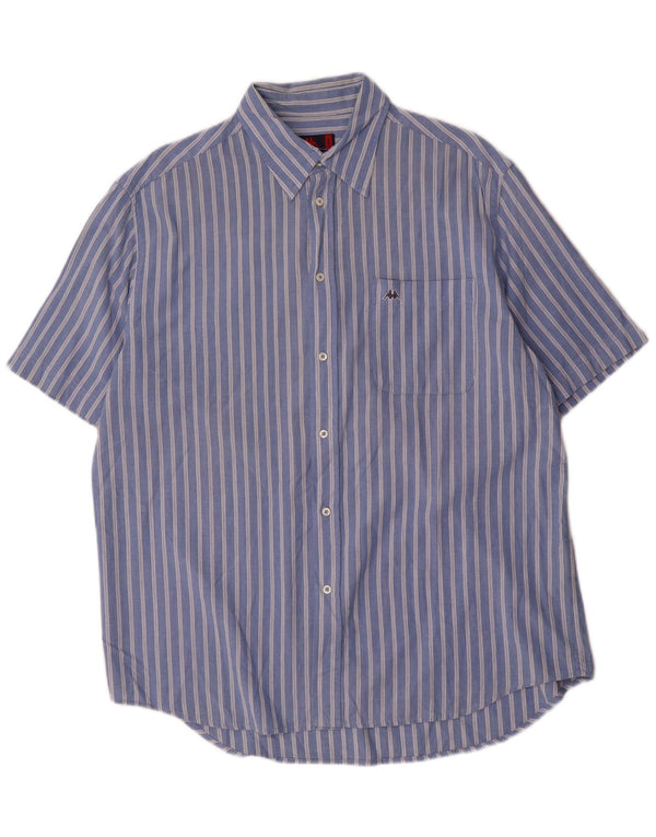 Kappa Herren-Kurzarmhemd, groß, blaue Nadelstreifen-Baumwolle