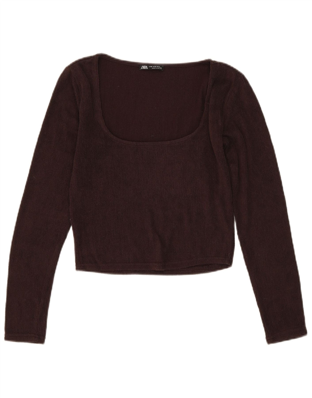 Zara Damen Crop Top Langarm UK 12 Mittelbraun Polyester