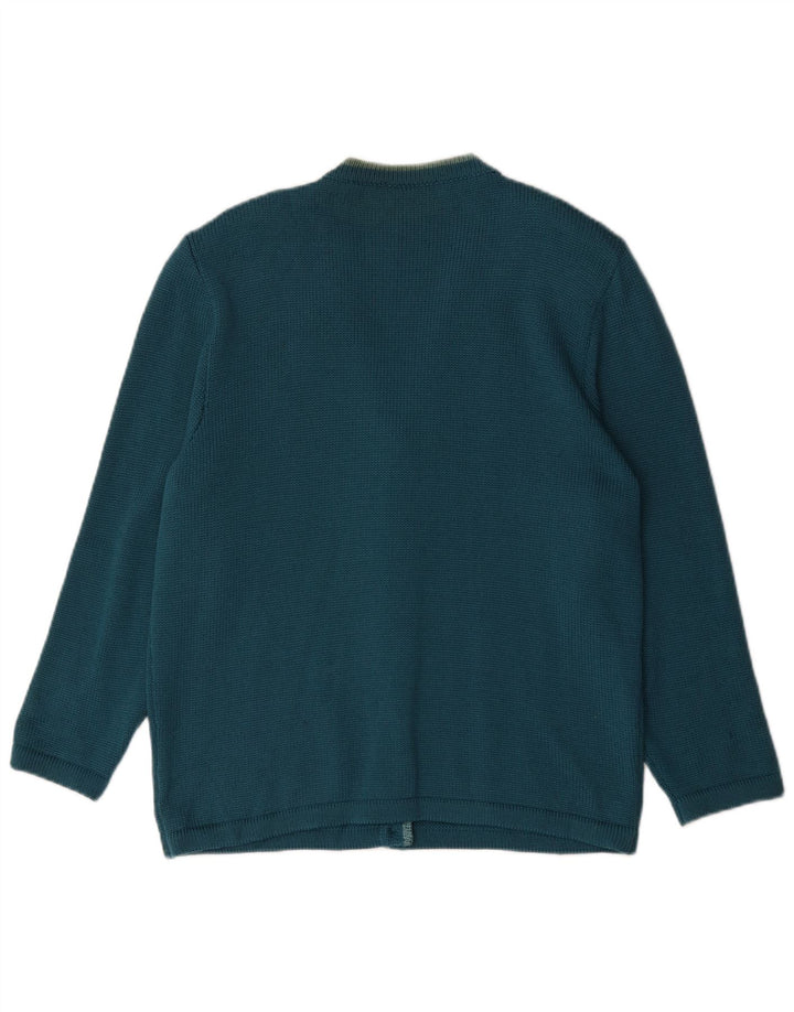 Vintage Damen Cardigan Pullover UK 14 Große blau gestreifte Wolle