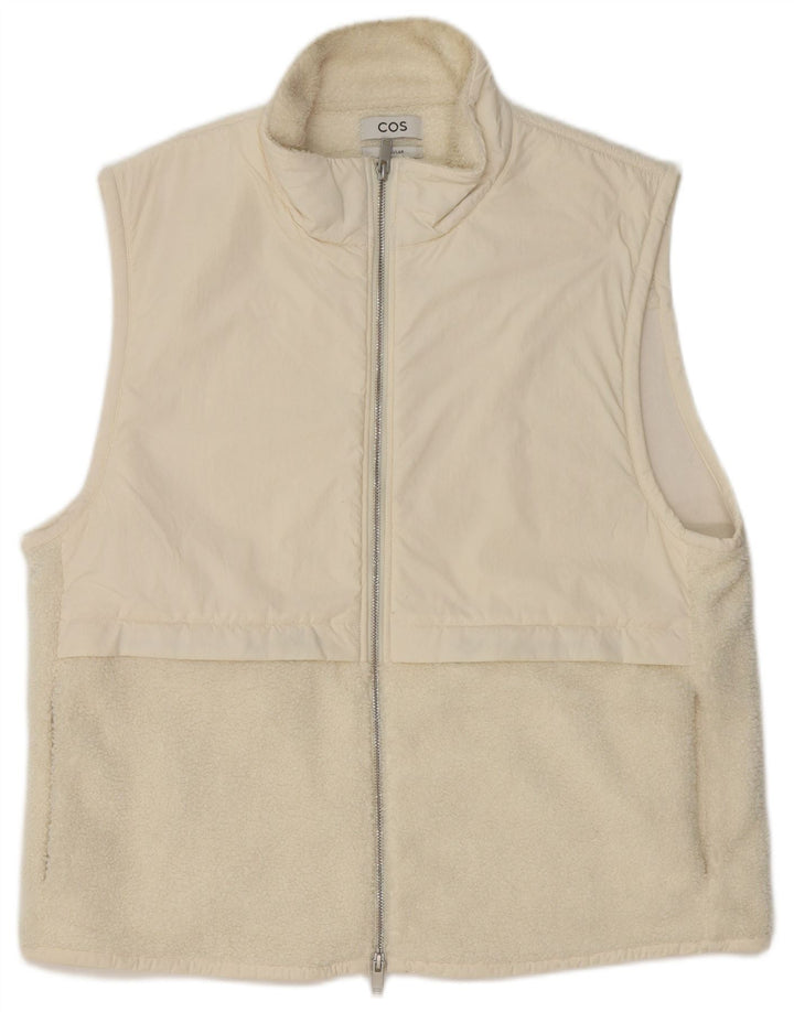 Cos Herren-Fleeceweste mit normaler Passform, UK 40, Größe L, Weiß, Polyester